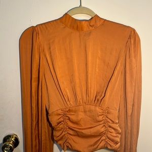 Free people mock neck backless satin shirt